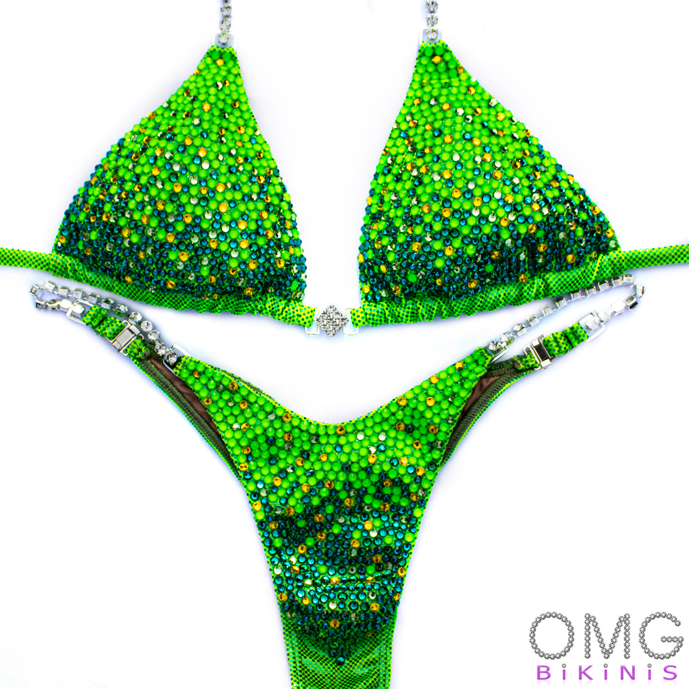 Neon Green Gradient Wellness Competition Bikini S/S | Pre-Made Suits | OMG Bikinis
