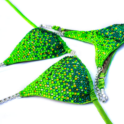 Neon Green Gradient Wellness Competition Bikini S/S | Pre-Made Suits | OMG Bikinis