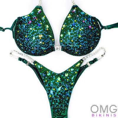 Glimmering Emerald Wellness Competition Suit M/S | OMG Bikinis Rentals