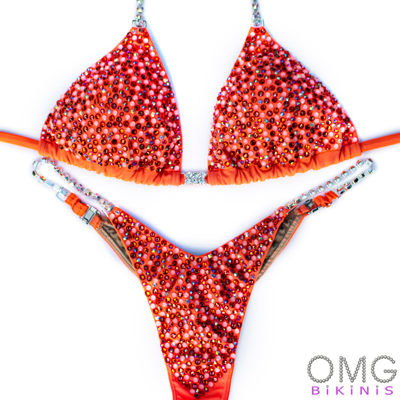 Neon Coral Tricot Wellness Competition Bikini S/S | Pre-Made Suits | OMG Bikinis
