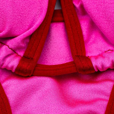 Pink Posing Suit with Red Trim | Scrunch Butt Bikini | NPC/IFBB Practice Suit