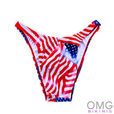 Men's Bodybuilding Posing Suit, Flag Print, Size M | Posing Trunks | OMG Bikinis