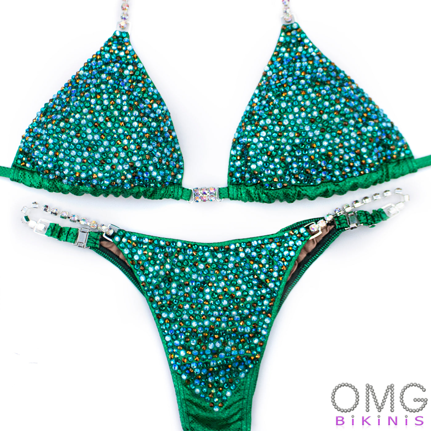 Sparkly Green Competition Suit S/S | Pre-Made Suits | OMG Bikinis