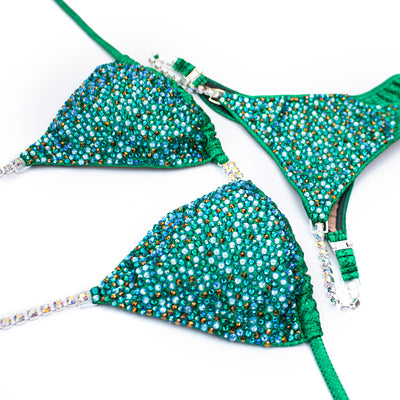 Sparkly Green Competition Suit S/S | Pre-Made Suits | OMG Bikinis