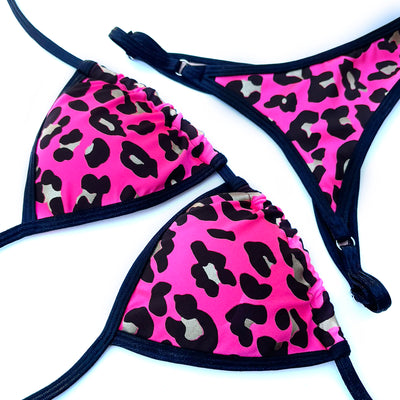 Pink Leopard with Black Trim Posing Suit S/S | Clearance | OMG Bikinis