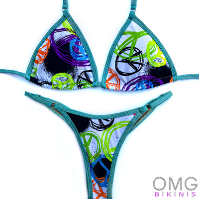 Peace Print with Mint Trim Posing Suit S/S | Clearance | OMG Bikinis