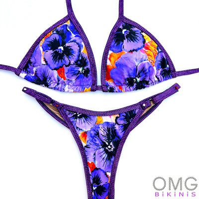 Purple Floral Print with Fuchsia Trim Posing Suit S/S | Clearance | OMG Bikinis