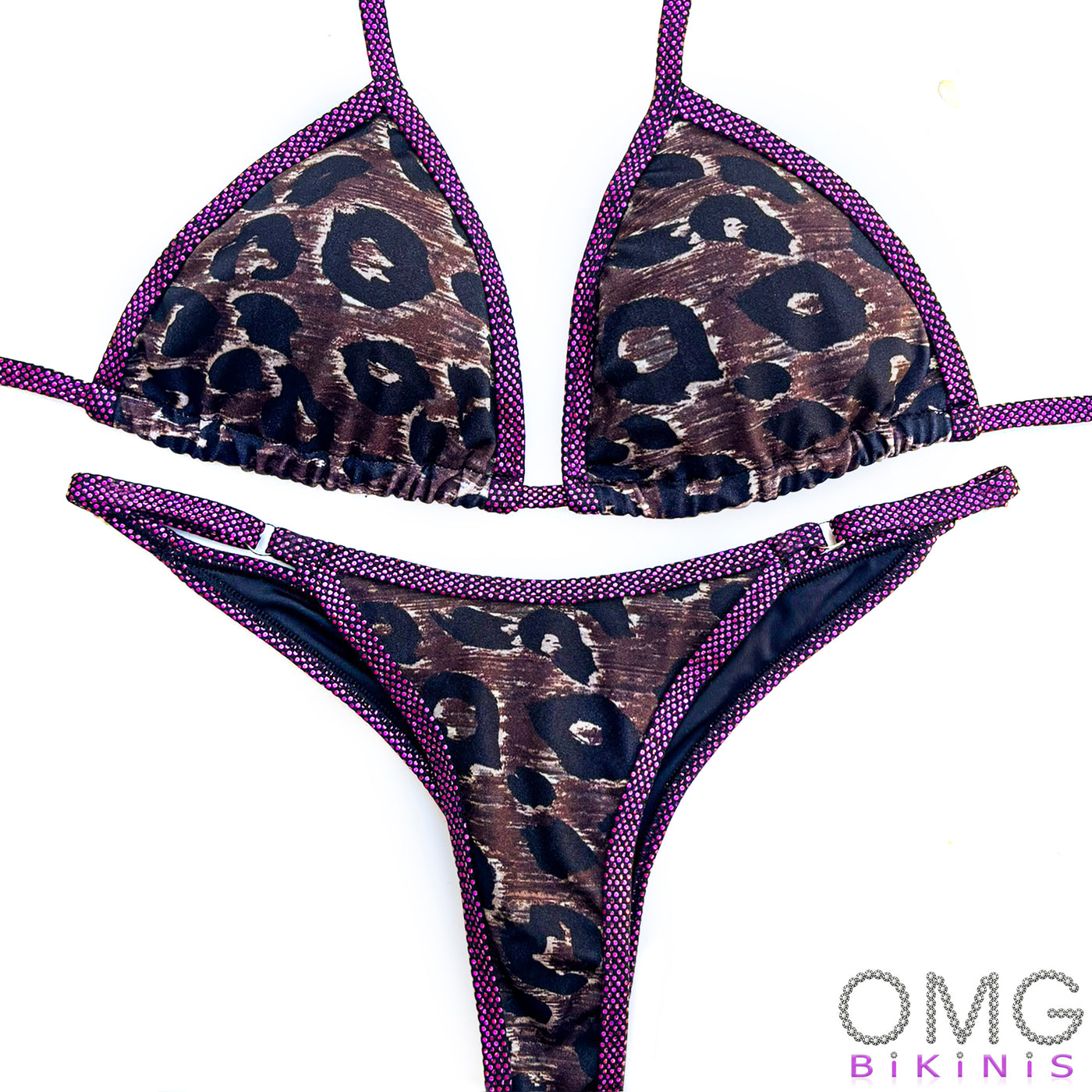 Leopard Print with Fuchsia Trim Posing Suit S/S | Clearance | OMG Bikinis