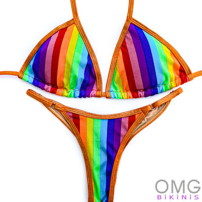 Pride Print with Orange Trim Posing Suit | Clearance | OMG Bikinis