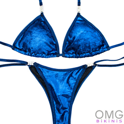 Blue Metallic Velvet Posing Suit | NPC/IFBB/OCB Practice Suit