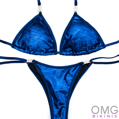 Blue Metallic Velvet Posing Suit | NPC/IFBB/OCB Practice Suit