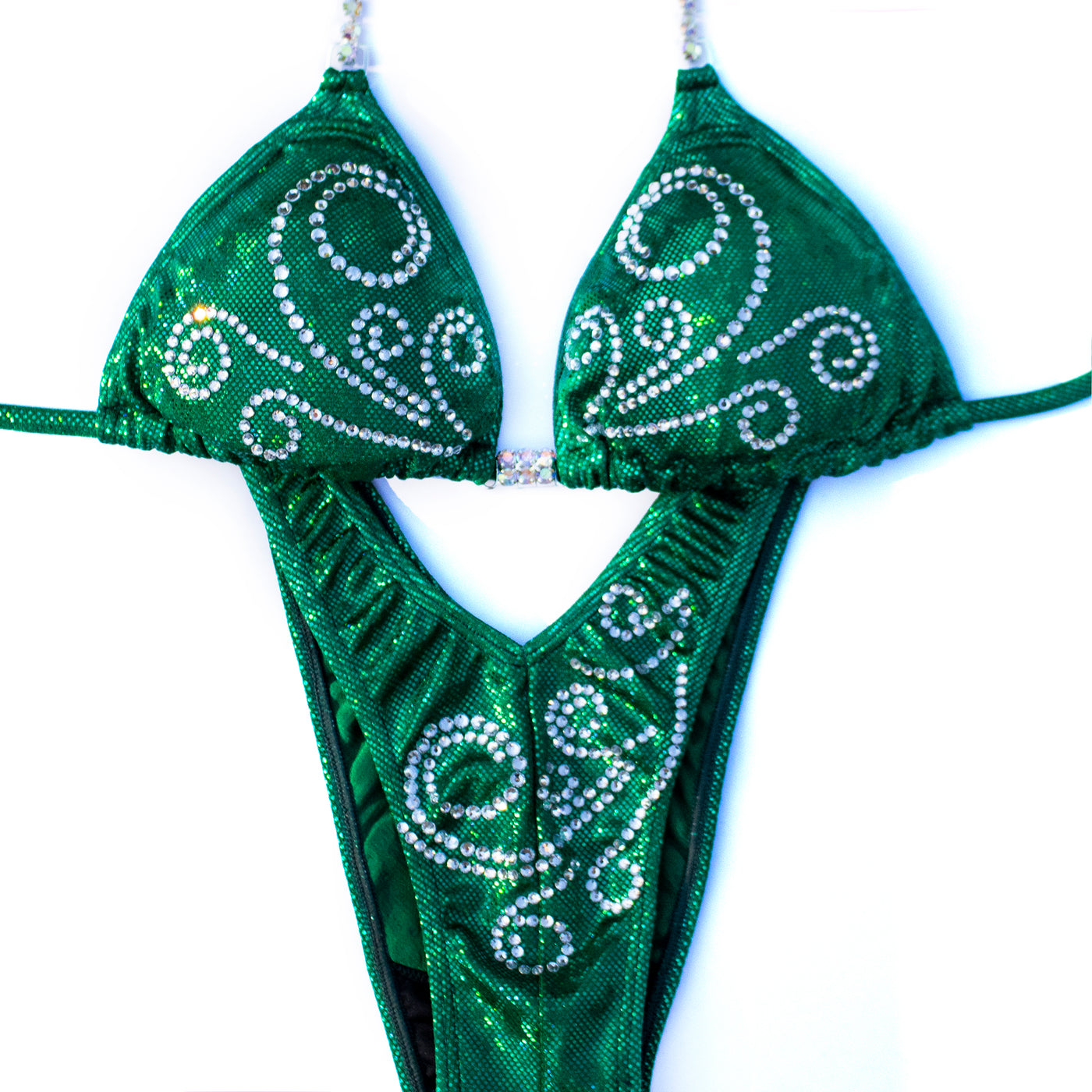 Sparkly Twirls Figure/WPD Competition Suit Green S/S | Pre-Made Suits | OMG Bikinis