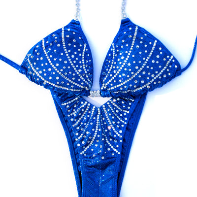 Sparkly Lines Figure/WPD Competition Suit Blue S/S | Pre-Made Suits | OMG Bikinis