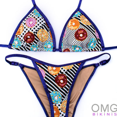 Donut Print with Purple Trim Posing Suit  M/M | Clearance | OMG Bikinis