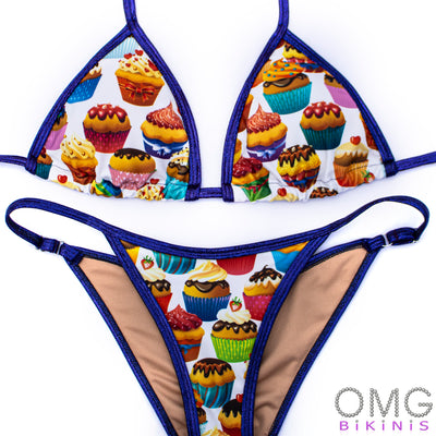 Cupcake Print with Purple Trim Posing Suit | Clearance | OMG Bikinis