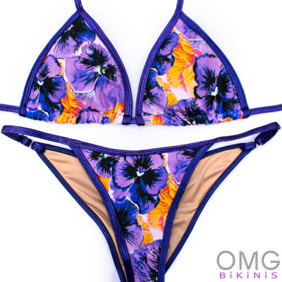 Floral Print with Purple Trim Posing Suit M/M | Clearance | OMG Bikinis