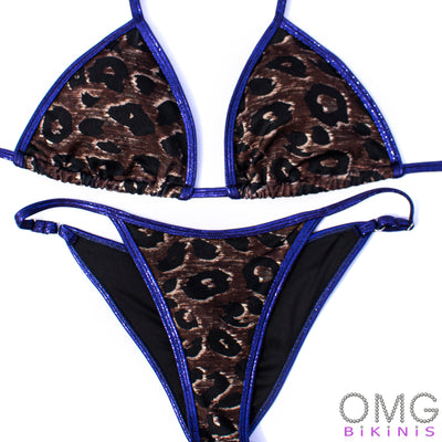 Leopard Print with Purple Trim Posing Suit M/M | Clearance | OMG Bikinis