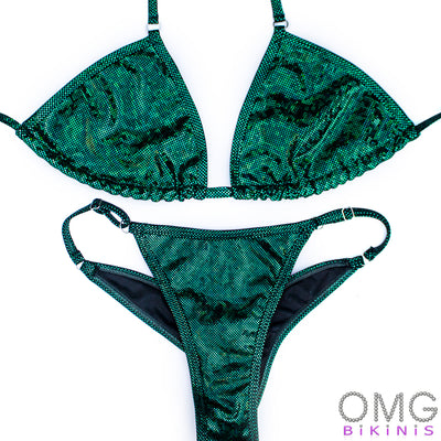 Emerald Green Holographic Posing Suit with rings L/M | Clearance | OMG Bikinis