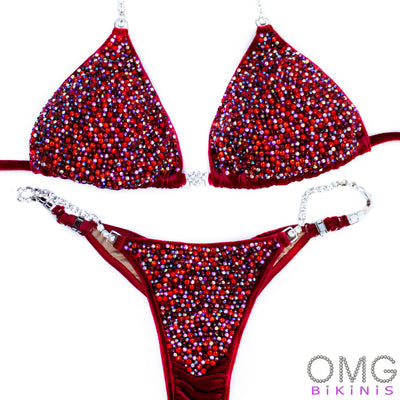 Bombshell Velvet Red Competition Bikini | OMG Bikinis