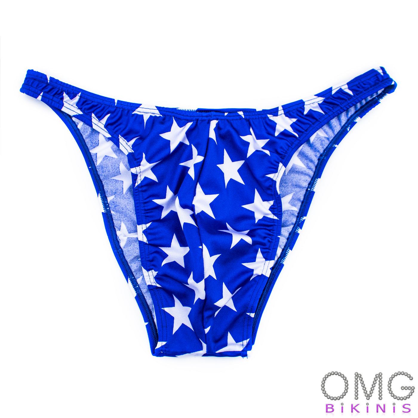 Men's Bodybuilding Posing Suit, Blue with Star Print, Size M | Posing Trunks | OMG Bikinis