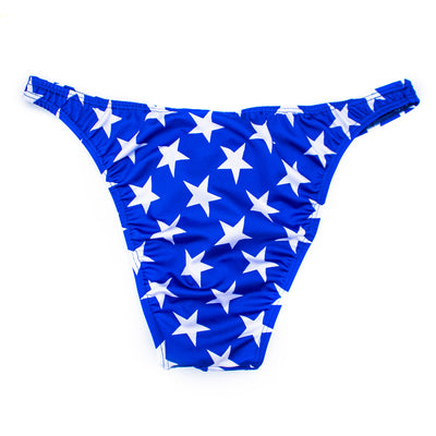 Men's Bodybuilding Posing Suit, Blue with Star Print, Size M | Posing Trunks | OMG Bikinis