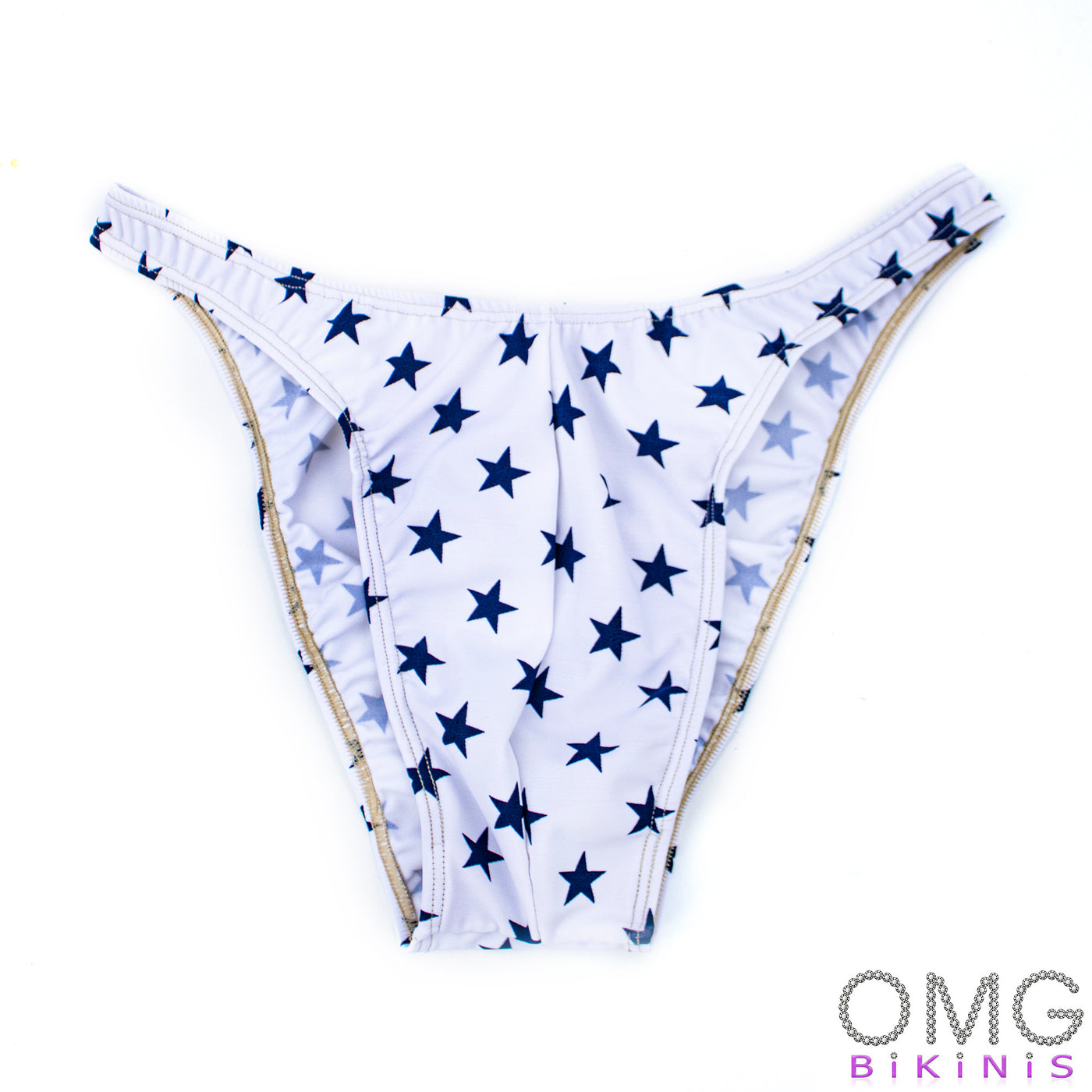 Men's Bodybuilding Posing Suit, White with Star Print | Posing Trunks | OMG Bikinis