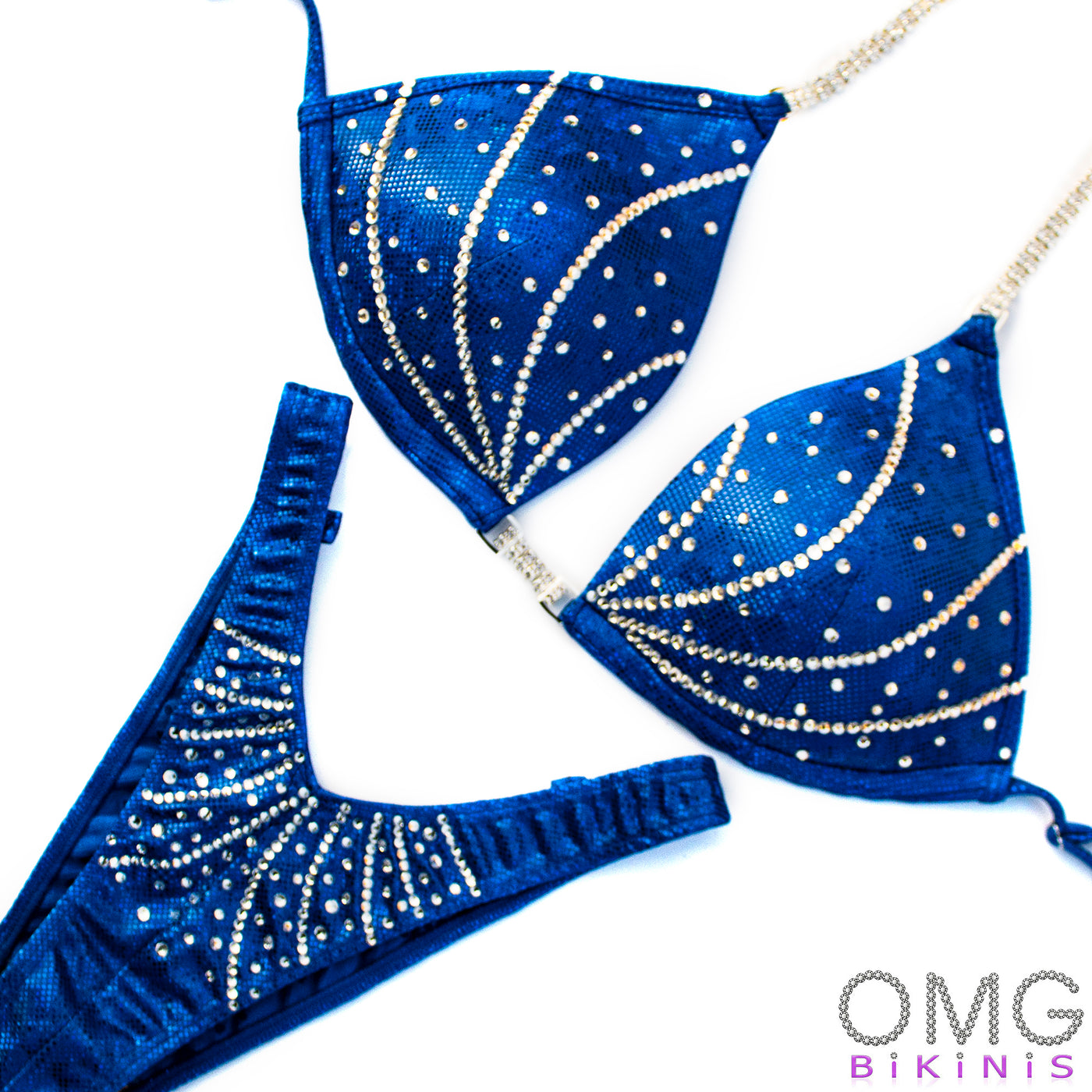 Sparkly Lines Figure/WPD Competition Suit Blue L/M | Pre-Made Suits | OMG Bikinis