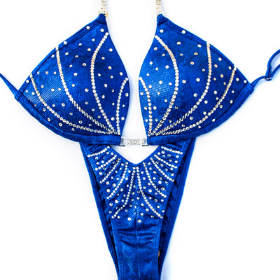 Sparkly Lines Figure/WPD Competition Suit Blue L/M | Pre-Made Suits | OMG Bikinis