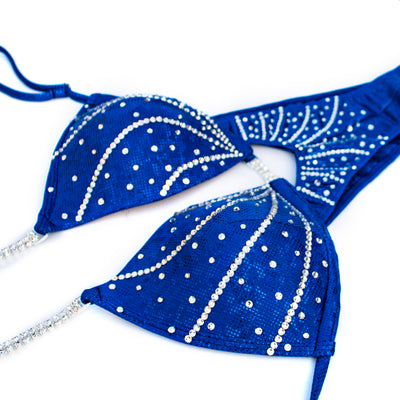 Sparkly Lines Figure/WPD Competition Suit Blue L/M | Pre-Made Suits | OMG Bikinis