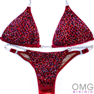 Red Burst Velvet Competition Suit M/M | Pre-Made Suits | OMG Bikinis