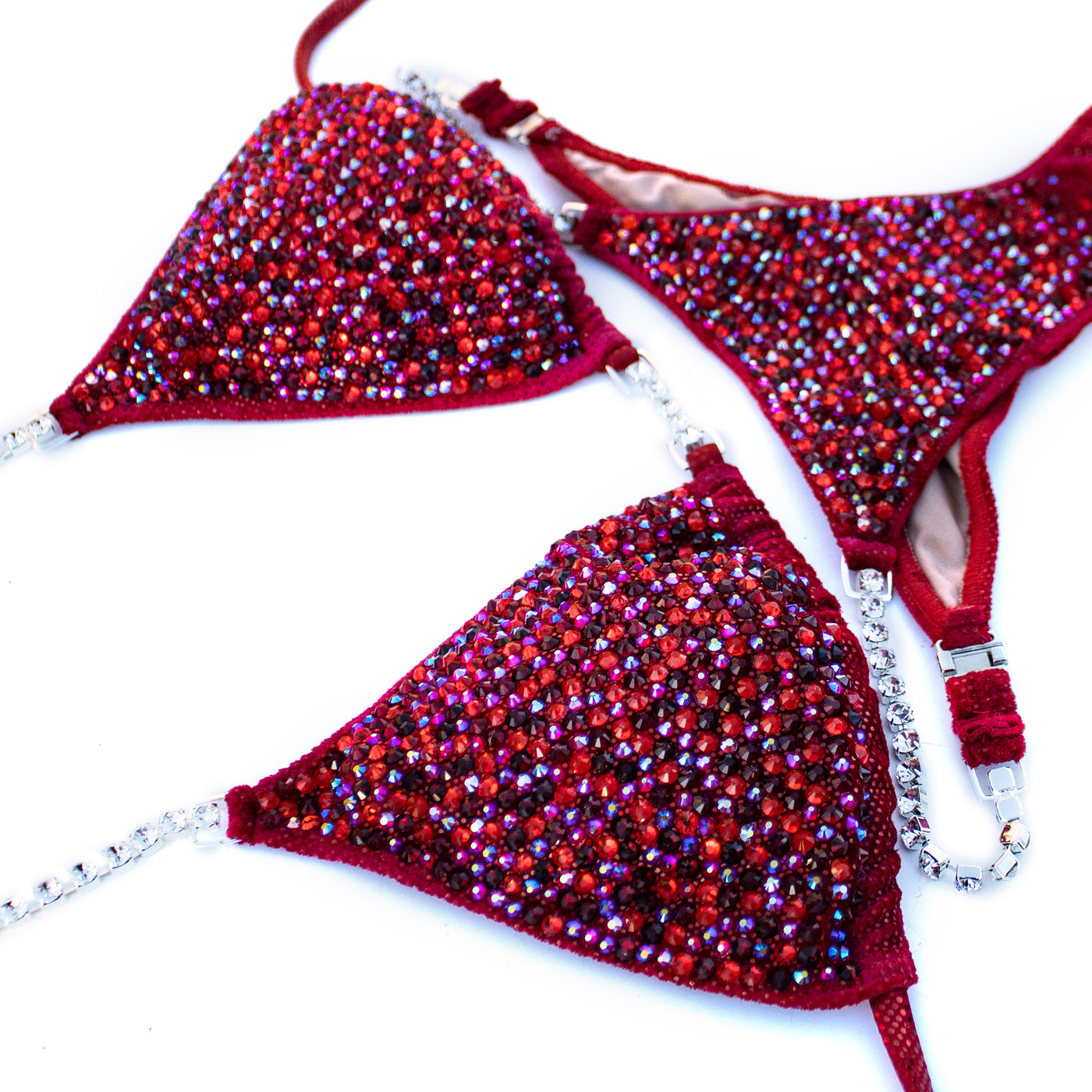 Red Burst Velvet Competition Suit M/M | Pre-Made Suits | OMG Bikinis