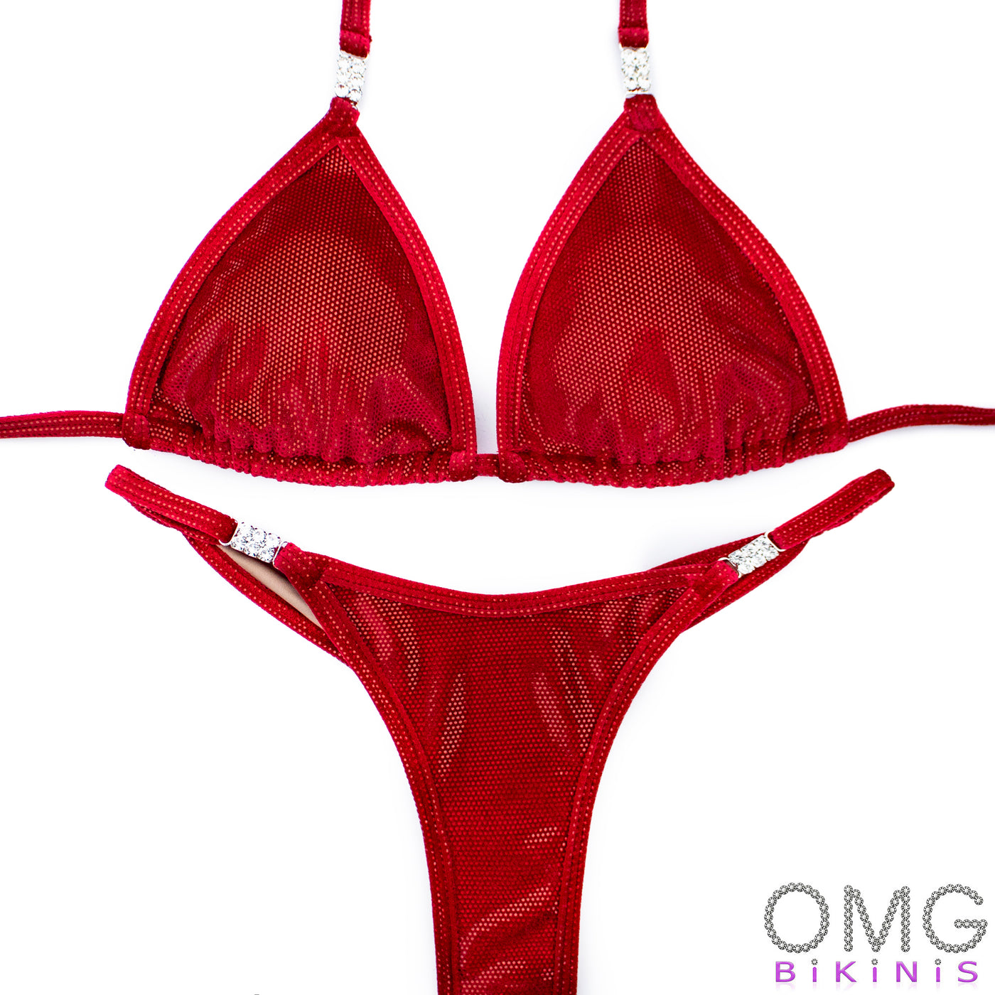 Red Foiled Velvet Posing Suit | Scrunch Butt Bikini | NPC/IFBB Practice Suit