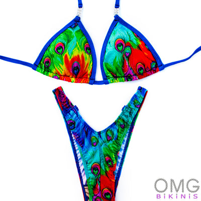 Peacock Print Figure Posing Suit | NPC/IFBB Figure/WPD Practice Suit | OMG Bikinis