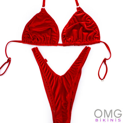 Poppy Red Velvet Figure Posing Suit L/M | Clearance | OMG Bikinis
