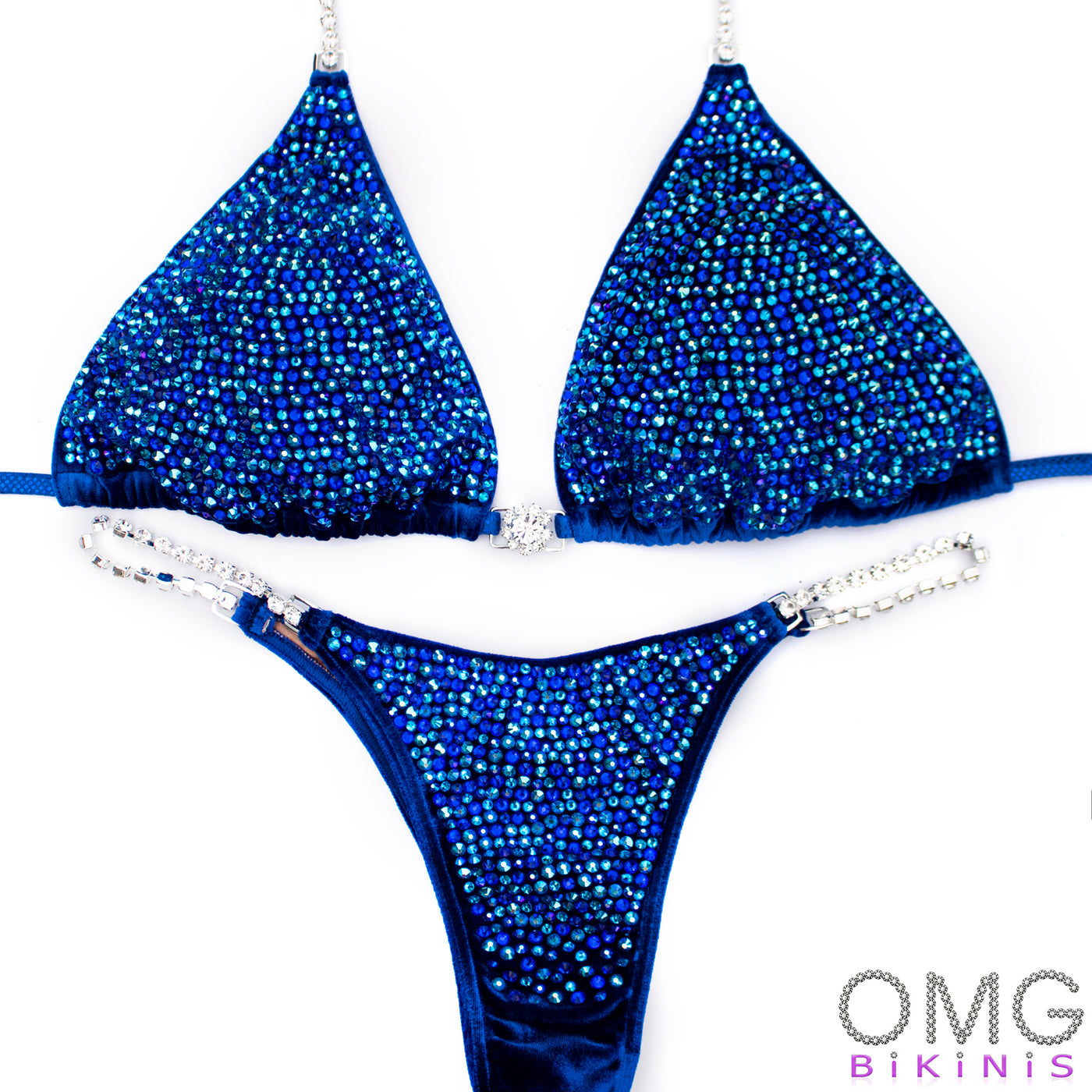 Capri Blue Shimmer Velvet Competition Bikini | OMG Bikinis