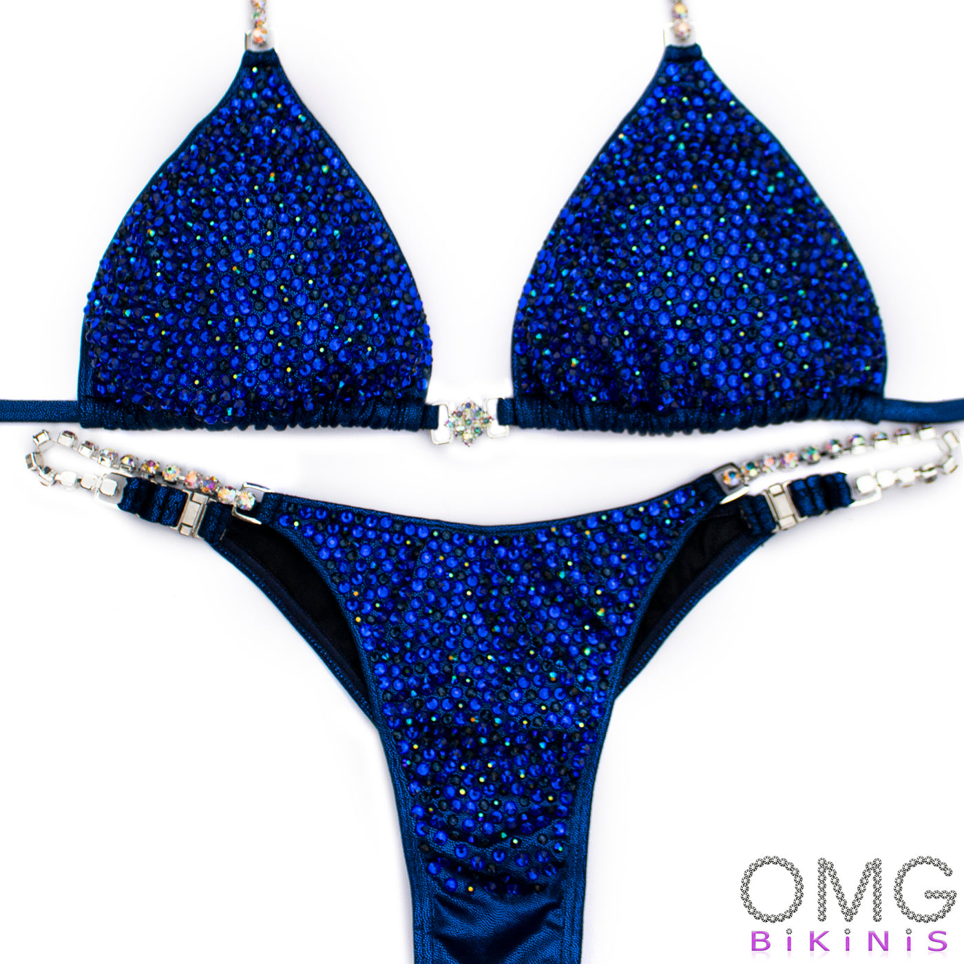 Navy Blue Dazzle Competition Suit S/S | Pre-Made Suits | OMG Bikinis