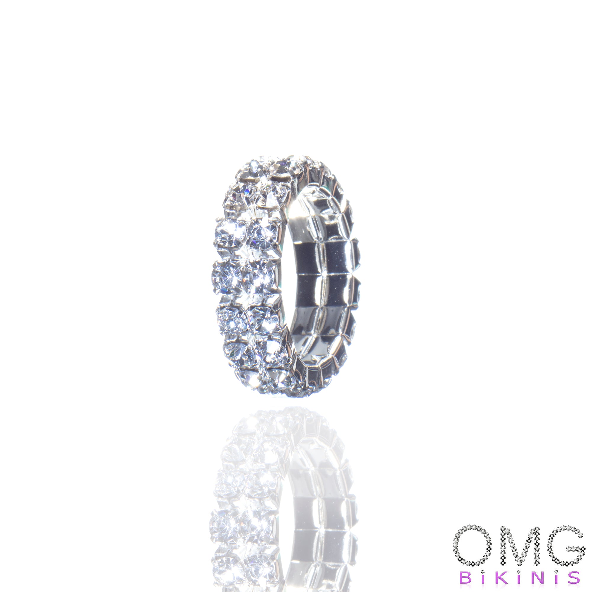 Riley Silver Clear Stretchy Rhinestone Competition Ring | OMG Bikinis