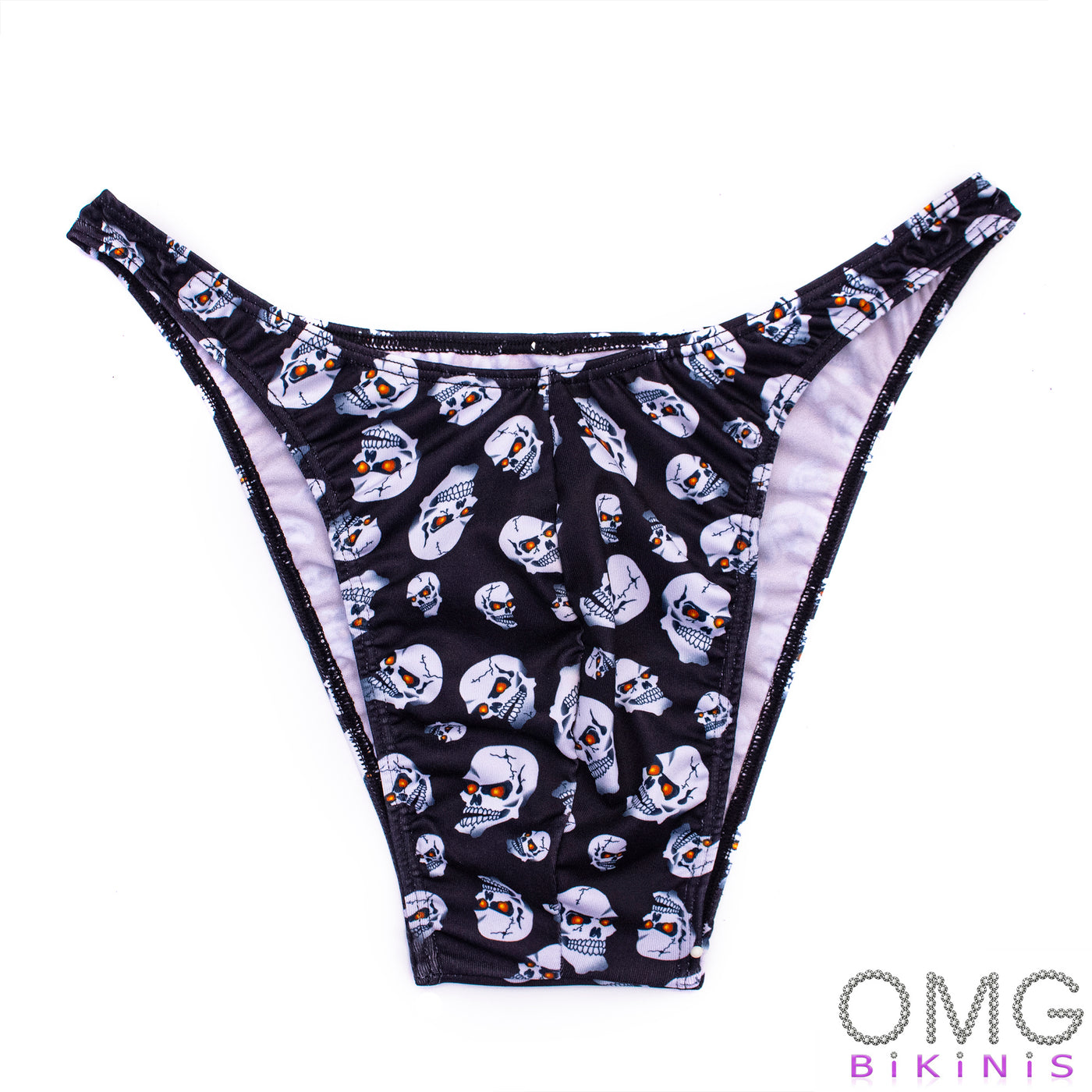 Men's Bodybuilding Posing Suit, Skulls on Black | Posing Trunks | OMG Bikinis