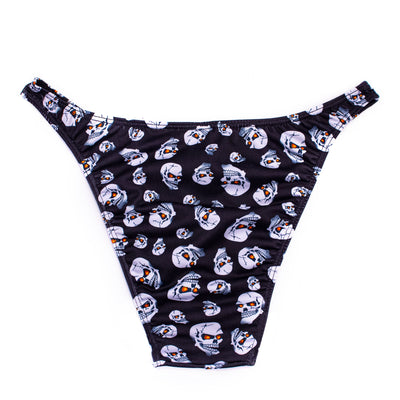 Men's Bodybuilding Posing Suit, Skulls on Black | Posing Trunks | OMG Bikinis