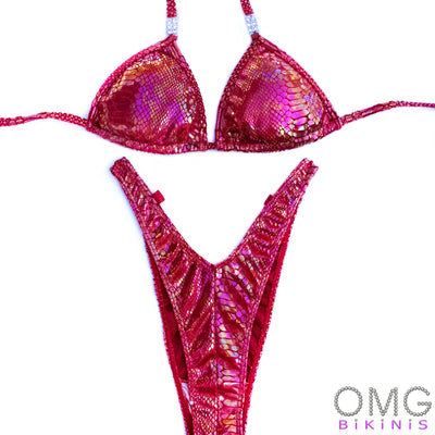 Red Velvet Python Figure Posing Suit | NPC/IFBB Figure/WPD Practice Suit | OMG Bikinis