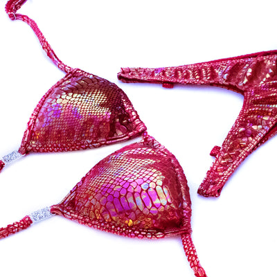 Red Velvet Python Figure Posing Suit | NPC/IFBB Figure/WPD Practice Suit | OMG Bikinis