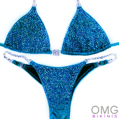 Teal Metallic Velvet Competition Bikini | OMG Bikinis