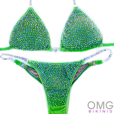 Neon Green Velvet Competition Bikini | OMG Bikinis