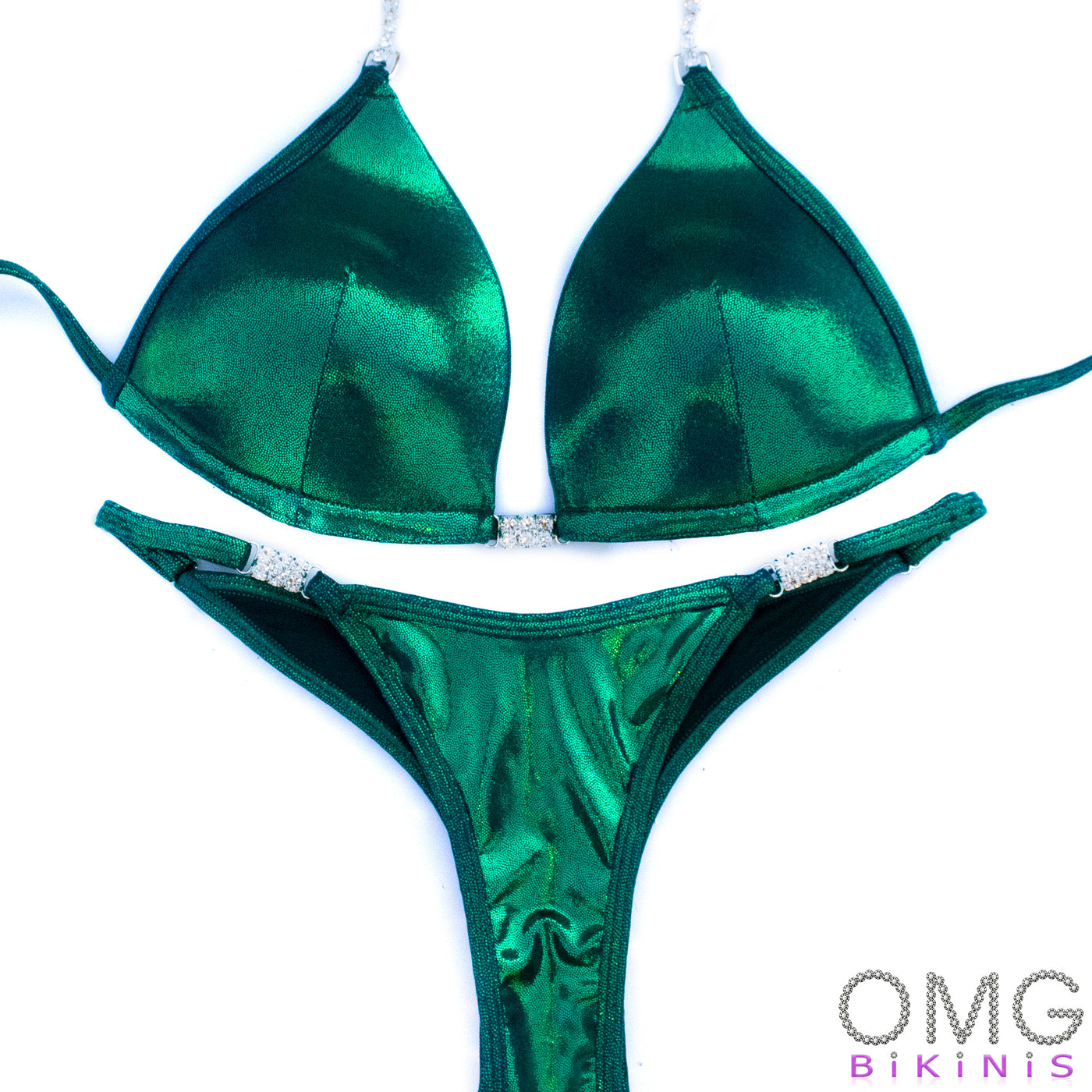 Racing Green Holo Posing Suit with Molded Cups S/S | Clearance | OMG Bikinis
