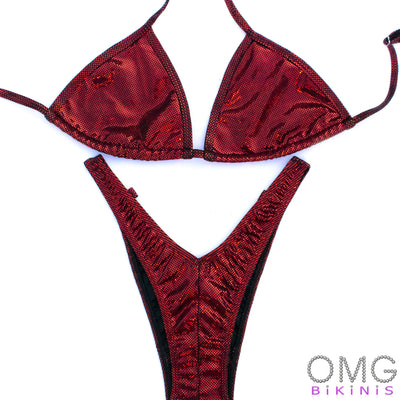 Burgundy Cracked Ice Holo Figure Posing Suit S/S | Clearance | OMG Bikinis
