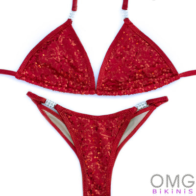 Red Sequin Posing Suit S/S | Clearance | OMG Bikinis