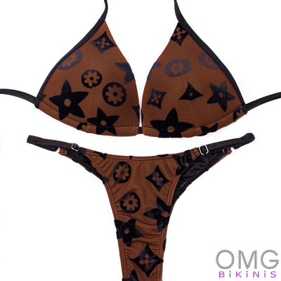 Brown Velvet Posing Suit with Molded Cups S/S | Clearance | OMG Bikinis