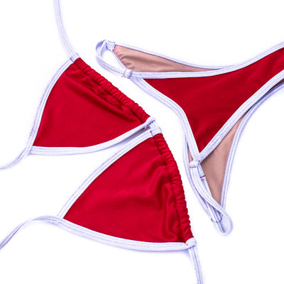 Red with White Holo Trim Super Basic Posing Suit M/M | Clearance | OMG Bikinis
