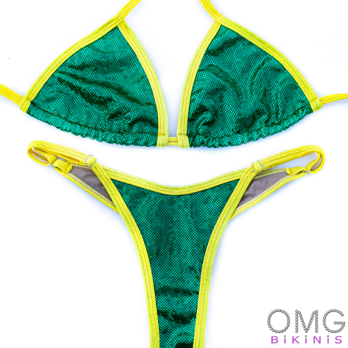 Emerald Green With Lemon Trim Super Basic Posing Suit S/S | Clearance | OMG Bikinis