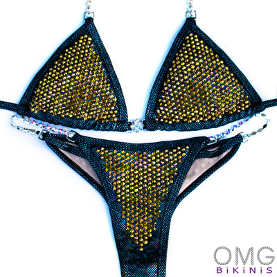 Gold on Black Competition Suit S/S | Clearance | Sample Sale | OMG Bikinis